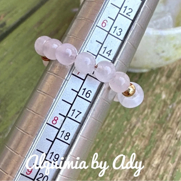 Pink Quartz white opal beaded handmade dainty ring band - Picture 3 of 8